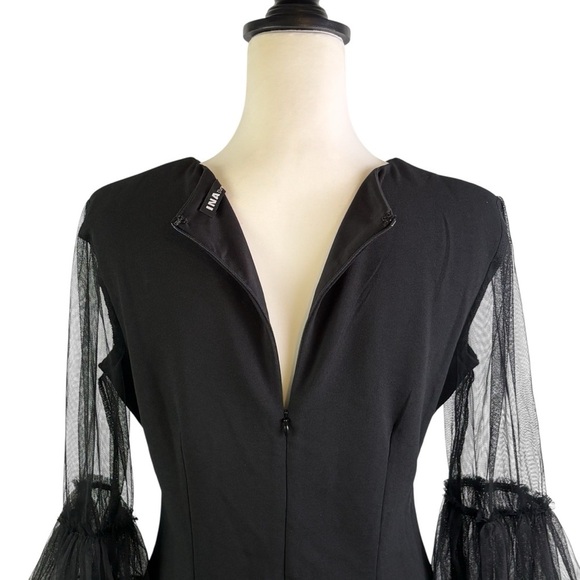 Ina Black Cocktail Party Evening Dress Sheer Bell Sleeve Details Size L - Picture 8 of 15